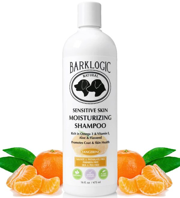BarkLogic Sensitive Skin Moisturizing Shampoo, Tangerine, 16 fl oz -No Parabens, No Phthalates, No Sulfates, No DEA & PEG - w/Omega 3 and Vitamin E to