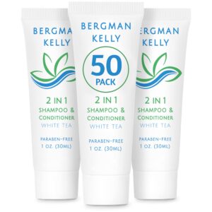 BERGMAN KELLY Travel Size Shampoo & Conditioner 2 in 1 (1 Fl Oz, 50 PK, White Tea), Delight Your Guests with Revitalizing and Refreshing Shampoo Ameni - Image 1