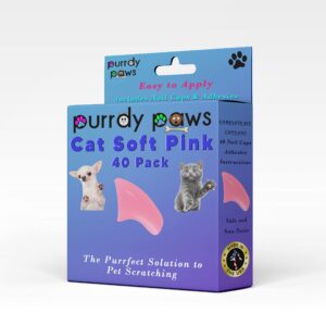 Purrdy Paws 40 Pack Soft Nail Caps for Cat Claws Soft Pink Large - Image 1