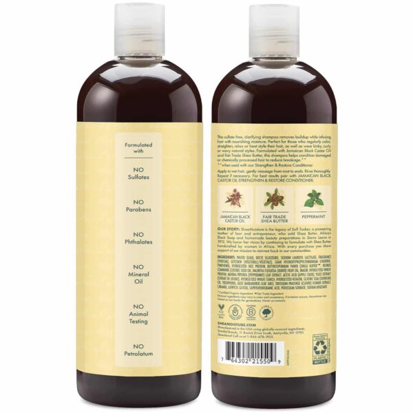 SheaMoisture Jamaican Black Castor Oil Strengthen & Restore Shampoo, Shea Butter, Peppermint & Apple Cider Vinegar, Sulfate Free, Chemically Processed - Image 2