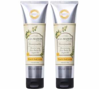 A LA MAISON Moisturizing Lotion, Honeysuckle – Uses: Hand and Body, Argan Oil, Pure Shea Butter, Essential Oils, Plant Based, Cruelty-Free, SLS and Pa