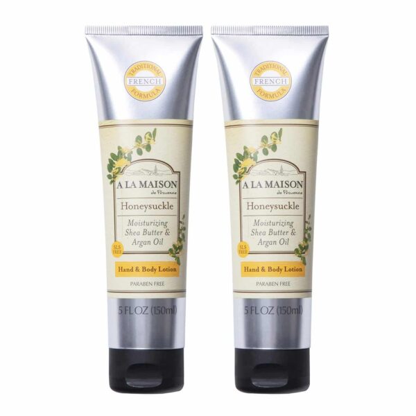 A LA MAISON Moisturizing Lotion, Honeysuckle - Uses: Hand and Body, Argan Oil, Pure Shea Butter, Essential Oils, Plant Based, Cruelty-Free, SLS and Pa