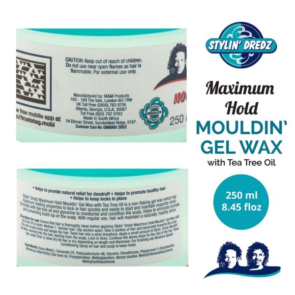 Stylin Dredz Mouldin' Gel Wax - Loc n Twist Gel - Dreadlock Gel Wax with Tea Tree Oil - 250 ml Single - Image 2