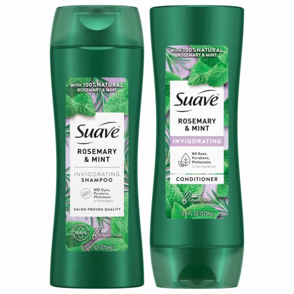 Suave Shampoo and Conditioner, Rosemary & Mint ? Invigorating Formula with 100% Natural Essential Oils, 12.6 Oz Ea