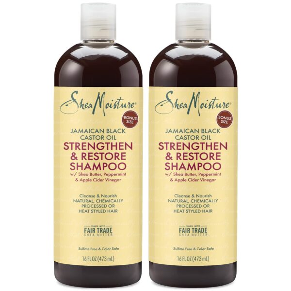 SheaMoisture Jamaican Black Castor Oil Strengthen & Restore Shampoo, Shea Butter, Peppermint & Apple Cider Vinegar, Sulfate Free, Chemically Processed