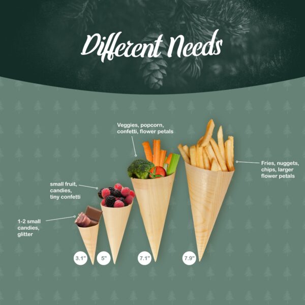 BambooMN - Disposable Food and Appetizer Wood Cones - 5" x 2" - 100 Pieces - Image 3