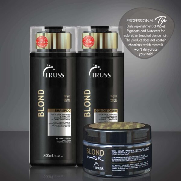 TRUSS Blond Shampoo - Toning & Color Protect Shampoo with Frizz Control - Violet Pigmented Blonde Shampoo that Controls Brassy and Yellow + Orange Ton - Image 7