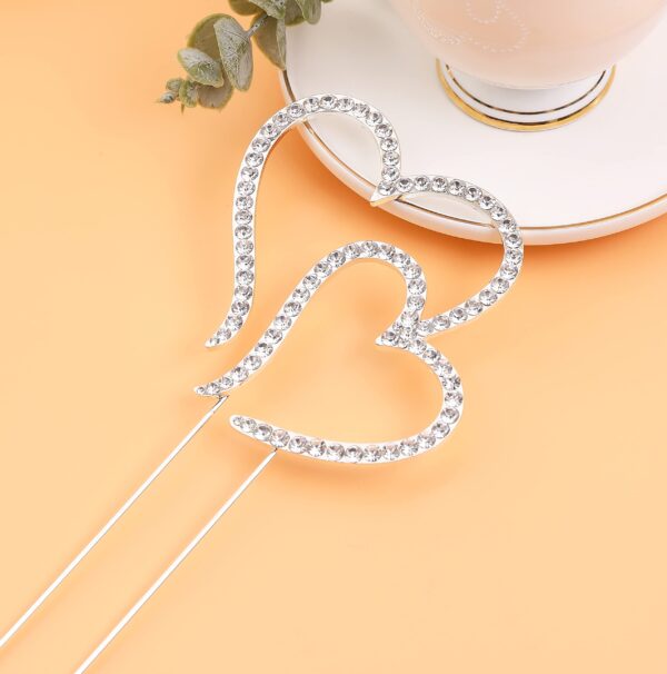 LOVENJOY Gift Boxed Two Hearts One Love Rhinestone Wedding Cake Topper Silver - Image 5