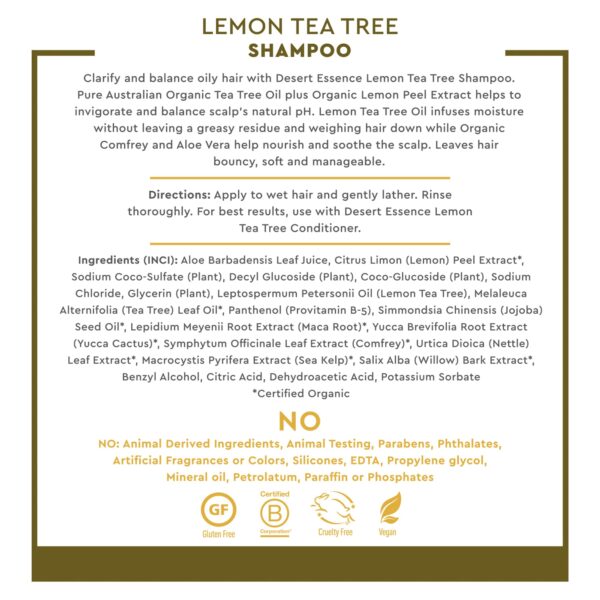 Desert Essence Lemon Tea Tree Shampoo - 8 Fl Ounce - Removes Excess Oil - Revitalizes Scalp - Strengthens & Protects Hair - Maca Root Extract - Soft, - Image 5