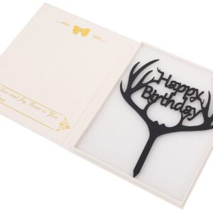 LOVENJOY Gift Boxed Antler Happy Birthday Cake Topper Black, Frosted Acrylic - Image 8