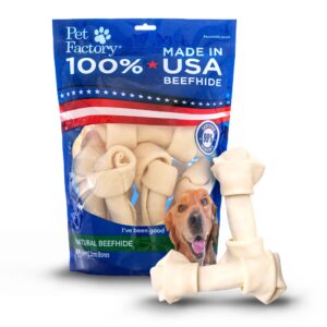 Pet Factory 100% Made in USA Beefhide 6-7" Knotted Bones Dog Chew Treats - Natural Flavor, 8 Count/1 Pack - Image 1