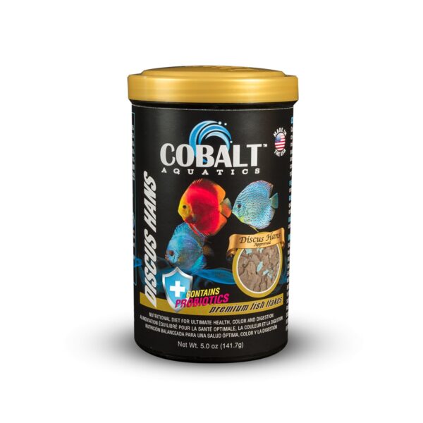 Cobalt Discus Hans Flake, 5 oz - Advanced Nutrition for Discus Fish | Salmon Meal | Probiotics & Blue Flakes for Health | Won't Cloud Water