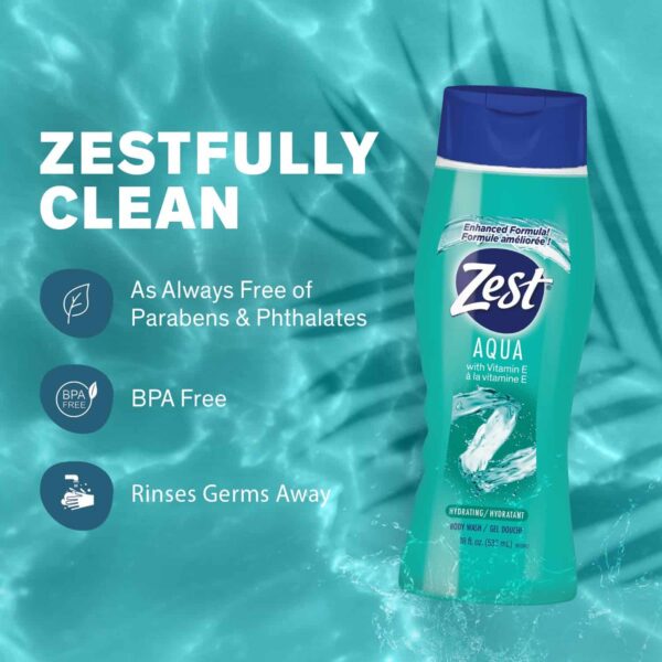 Zest Aqua Hydrating Body Wash, 18 Fl Oz (Pack of 6) - Moisturizing & Refreshing Shower Gel, Easily Lathers for a Relaxing Bubble Bath - Foaming & Exfo - Image 5