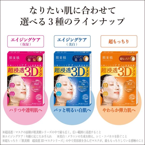 KRACIE Hadabisei Super Moisturizing 3D Facial Mask Brightening Sheets, 4 Count - Image 5
