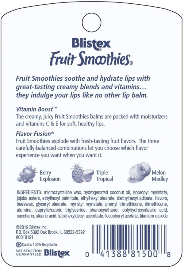 Blistex Fruit Smoothies Lip Moisturizers 3 Sticks 0.10 oz each Pack of 3 - Image 2
