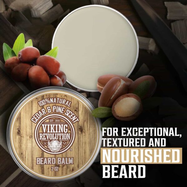 Viking Revolution Beard Balm Cedar & Pine Scent w/Argan & Jojoba Oils - Styles, Strengthens & Softens Beards & Mustaches - Leave in Conditioner Wax fo - Image 5