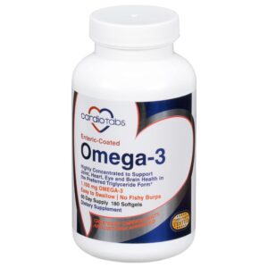 CardioTabs Omega-3 Enteric-Coated Fish Oil Supplements, Triglyceride Form, 1100 mg Total Omega-3 Fatty Acids, Non-Dairy and Gluten-Free, Special Enteric Coated Softgels for No Fishy Burps - 180 Count - Image 1