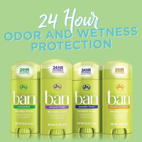 Ban Shower Fresh 24-hour Invisible Antiperspirant, Solid Deodorant for Women and Men, Underarm Wetness Protection, with Odor-fighting Ingredients, 2.6 - Image 7