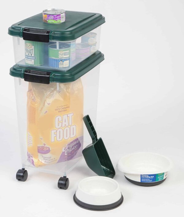 IRIS USA 30 lbs & 11 lbs Combo Airtight Dog Food Storage Container, Stackable Treat Box, 2-Cup Scoop, Wheels, Keep Fresh, Easy Mobility, Green - Image 2