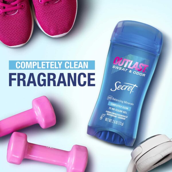 Secret Outlast Antiperspirant Deodorant for Women, Sweat & Odor Protection, PH Balancing Minerals, Clear Gel, Completely Clean Scent, 2.6 oz - Image 5