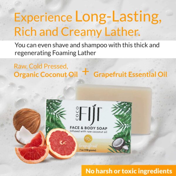 Coco Fiji Soap Bar for Face and Body Infused With Organic Coconut Oil, Grapefruit, Essential Oil, Natural Soap for Moisturizing & Pore Purifying Skin, - Image 6