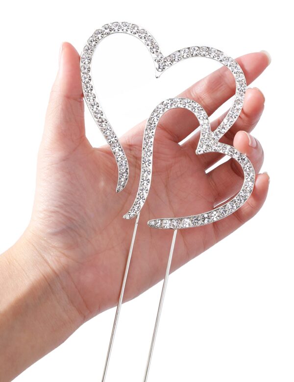 LOVENJOY Gift Boxed Two Hearts One Love Rhinestone Wedding Cake Topper Silver - Image 3