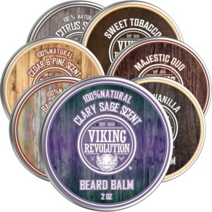 Viking Revolution Beard Balm with Clary Sage Scent and Argan & Jojoba Oils - Styles, Strengthens & Softens Beards & Mustaches - Leave in Conditioner W - Image 1