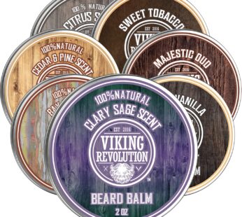 Viking Revolution Beard Balm with Clary Sage Scent and Argan & Jojoba Oils – Styles, Strengthens & Softens Beards & Mustaches – Leave in Conditioner W