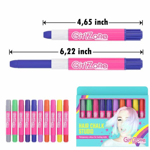 GirlZone Hair Chalks Set, 10-Piece, Easy to Apply and Remove, Temporary Multicolor Hair Color for Kids Dress Up Parties, Role Play, Gift-Ready Vibrant - Image 7