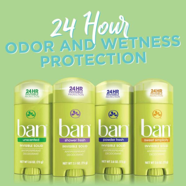 Ban Shower Fresh 24-hour Invisible Antiperspirant, Solid Deodorant for Women and Men, Underarm Wetness Protection, with Odor-fighting Ingredients, 2.6 - Image 6