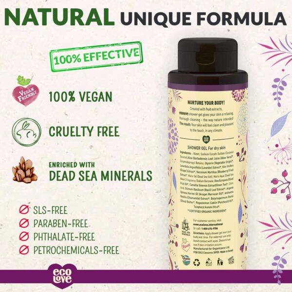 ecoLove - Natural Moisturizing Body Wash for Dry Skin - Organic Blueberry, Grape & Lavender - No SLS or Parabens - Vegan and Cruelty-Free Shower Gel, - Image 2
