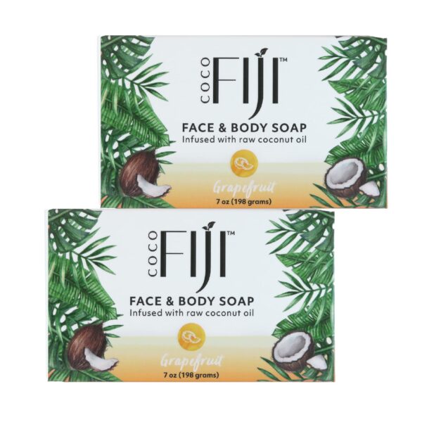 Coco Fiji Soap Bar for Face and Body Infused With Organic Coconut Oil, Grapefruit, Essential Oil, Natural Soap for Moisturizing & Pore Purifying Skin,