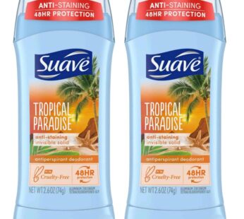 Suave Deodorant 2.6 Ounce 24Hr Tropic Paradise Invis. Solid (76ml) (2 Pack)