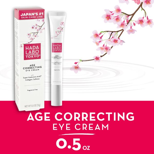 Hada Labo Tokyo Age Correcting Eye Cream, Anti-Aging Super Hyaluronic Acid, Collagen & Caffeine Reduce Wrinkles, Dark Circles & Under Eye Puffiness, Lift, Firm & Brighten Eyes, 0.5 oz - Image 2