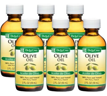 De La Cruz Pure Olive Oil – Natural Expeller Pressed Olive Oil for Hair and Skin – Lightweight Body Oil for Dry Skin 2 Fl Oz (6 Bottles)