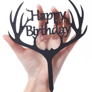 LOVENJOY Gift Boxed Antler Happy Birthday Cake Topper Black, Frosted Acrylic - Image 3