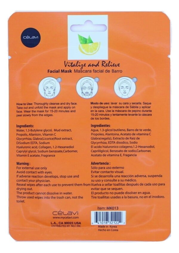Celavi Essence Facial Mask Paper Sheet Korea Skin Care Moisturizing 12 Pack (Vitamin C) - Image 2