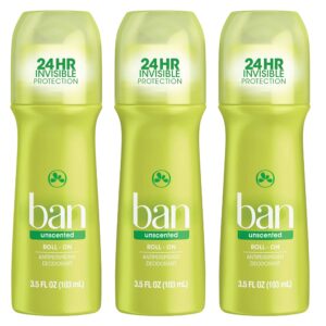 Ban Roll-On Antiperspirant Deodorant for Women and Men, Unscented, 3.5 Ounce (3 Pack) - Image 1