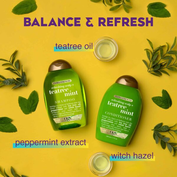 OGX Extra Strength Refreshing Scalp + Teatree Mint Conditioner, Invigorating Conditioner with Tea Tree & Peppermint Oil & Witch Hazel, Paraben-Free, S - Image 3