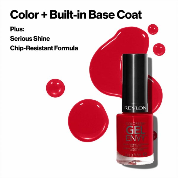 Revlon ColorStay Gel Envy Longwear Nail Polish, with Built-in Base Coat & Glossy Shine Finish, in Red/Coral, 620 Roulette Rush, 0.4 oz - Image 4