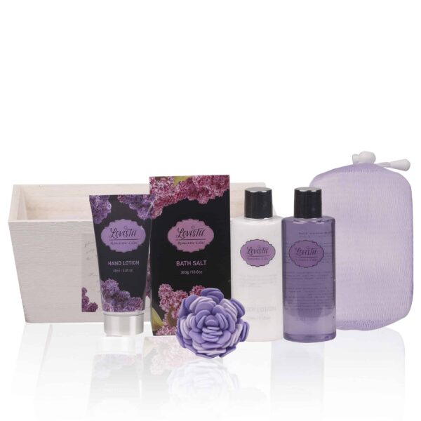 Spa Gift Basket with Lavender Fragrance and Lilac Color - Bath and Body Set Includes Shower Gel, Body Lotion, Hand Lotion, Bath Salt, Flower Sponge an - Image 2