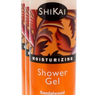 ShiKai Daily Moisturizing Shower Gel (Sandalwood, 12oz, Pack of 3) | Gentle Formula | Aloe Vera & Oatmeal for Soft, Healthy Skin | Dry Skin Relief