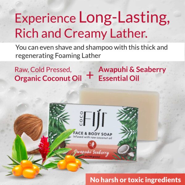 "Coco Fiji Soap Bar for Face and Body Infused With Organic Coconut Oil, Awapuhi Seaberry, Essential Oil, Natural Soap for Moisturizing & Pore Purifyin - Image 6