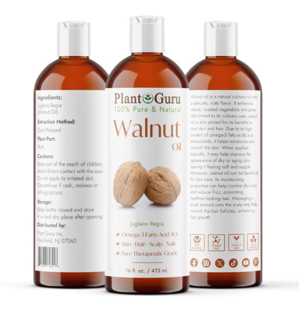 Walnut Oil 16 oz - Cold Pressed 100% Pure Natural - Skin, Body, Face, and Hair Growth Moisturizer. Great For Creams, Lotions, Lip balm and Soap Making - Image 2