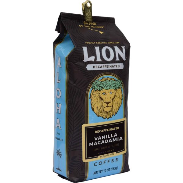 Lion Coffee, Swiss Water DECAF, Vanilla Macadamia Flavor, Light Roast, Ground, 10 Ounce Bag - Image 2