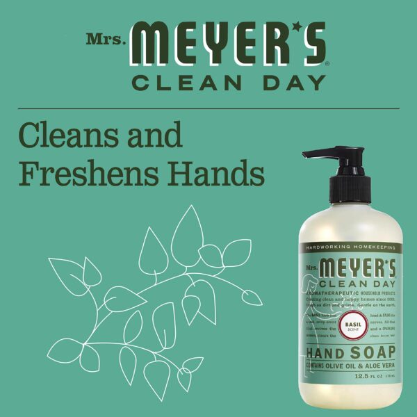 Mrs. Meyer's Clean Day Liquid Hand Soap, Cruelty Free and Biodegradable Hand Wash Made with Essential Oils, Basil Scent, 12.5 oz - Pack of 6 - Image 5