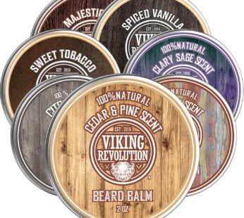 Viking Revolution Beard Balm Cedar & Pine Scent w/Argan & Jojoba Oils – Styles, Strengthens & Softens Beards & Mustaches – Leave in Conditioner Wax fo