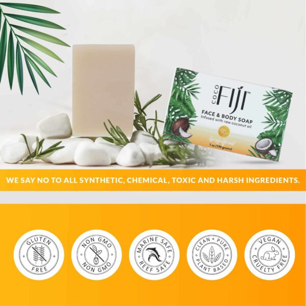 Coco Fiji Soap Bar for Face and Body Infused With Organic Coconut Oil, Grapefruit, Essential Oil, Natural Soap for Moisturizing & Pore Purifying Skin, - Image 7