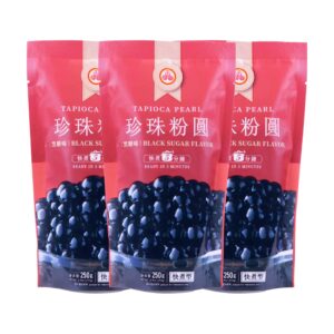 WuFuYuan Boba Tapioca Pearl, Black Sugar Flavor, Ready in 5 Minutes, 8.8 Oz. (3 Packs) - Image 1