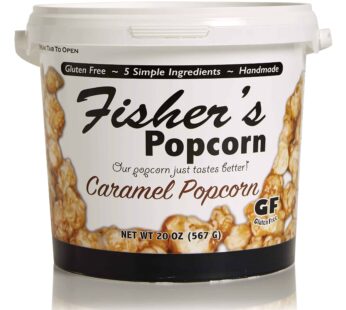 Fisher’s Popcorn Caramel Popcorn, Gluten Free, 5 Simple Ingredients, Handmade, No Preservatives, No High Fructose Corn Syrup, Zero Trans Fat, 20oz Tub
